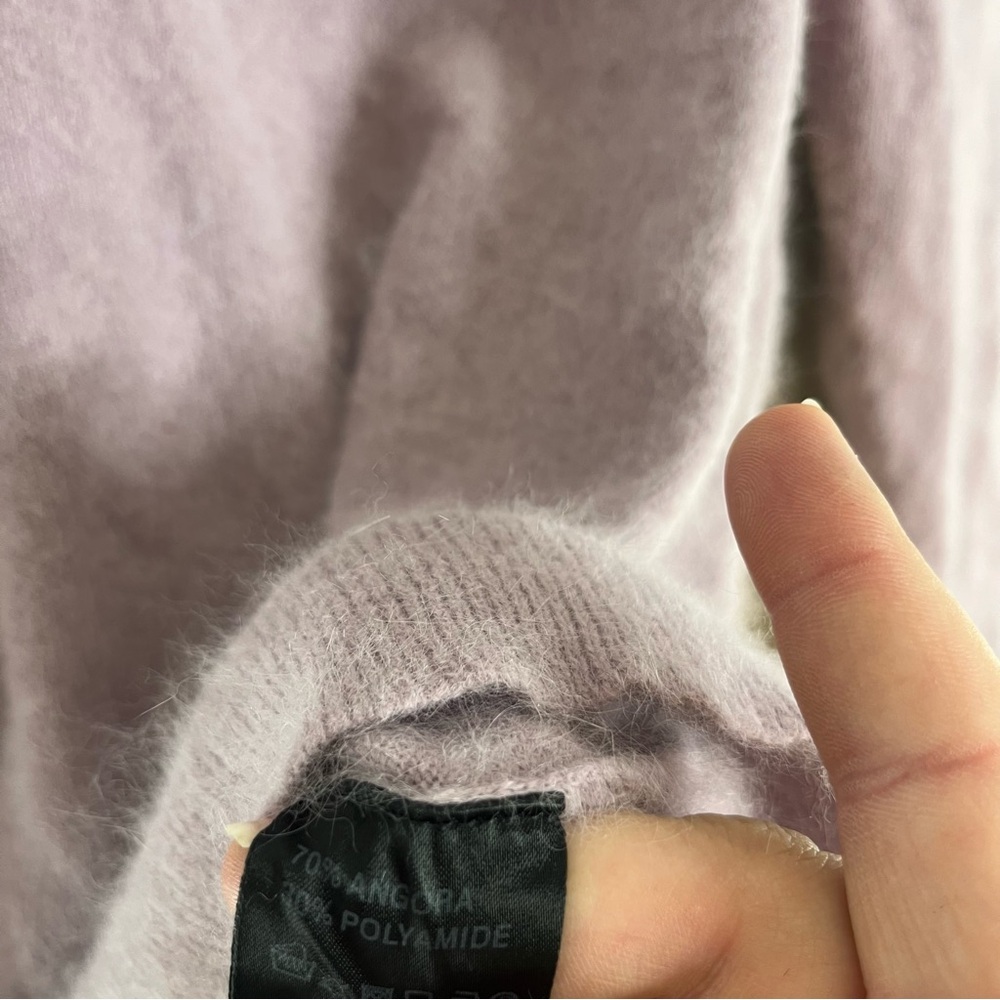 East Size Small Ruffle V-neck Lavender Angora Soft Stretch 3/4 Sleeve Sweater RS - Picture 4 of 6